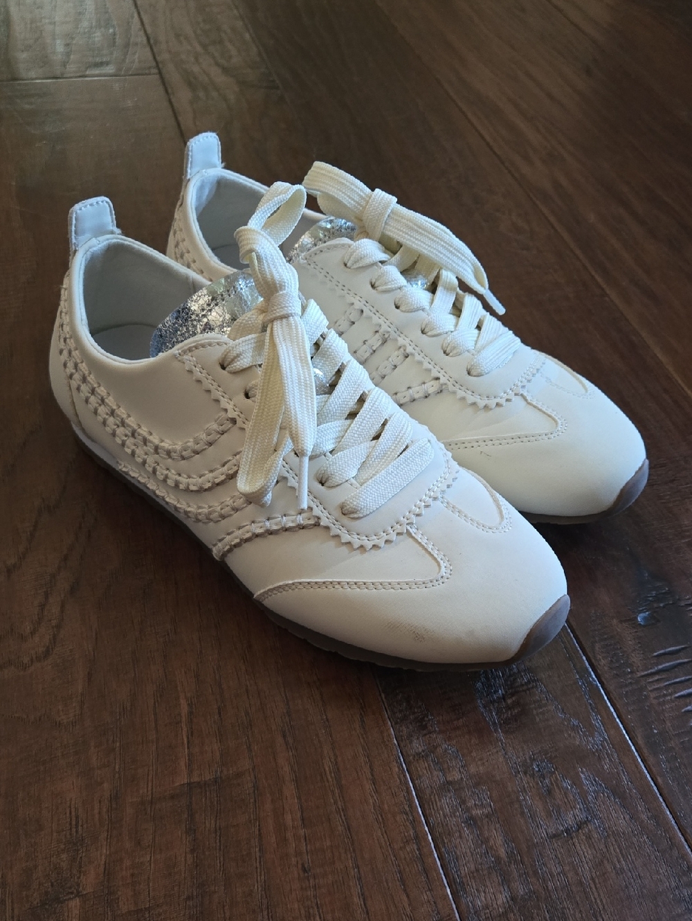 Project Cloud Cream + Silver Tie Lace-Up Leather Casual Sneakers Size 7